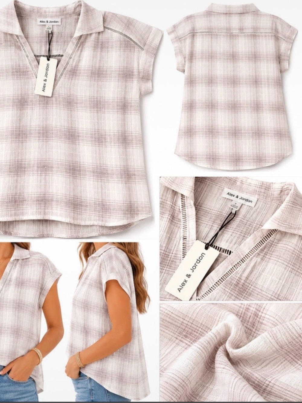 Light Pink Plaid Women's Tunic Top
